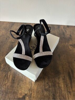 Style & Co. Black Rhinestone Mulan Wedge  Strap Sandals